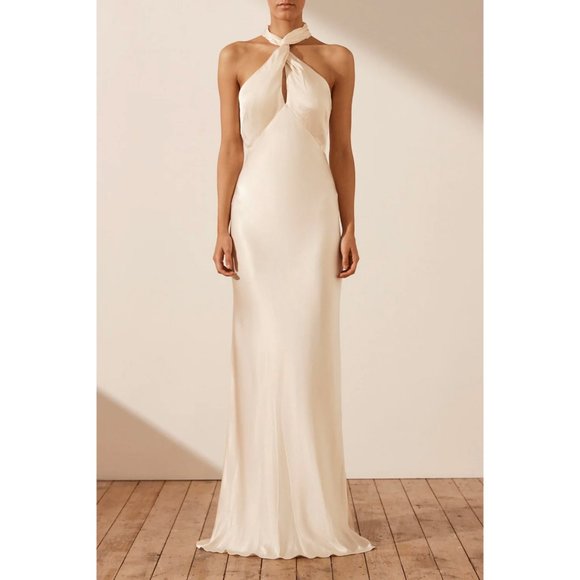 Shona Joy | Dresses | La Lune High Neck Twist Maxi Dress In Cream | Poshmark